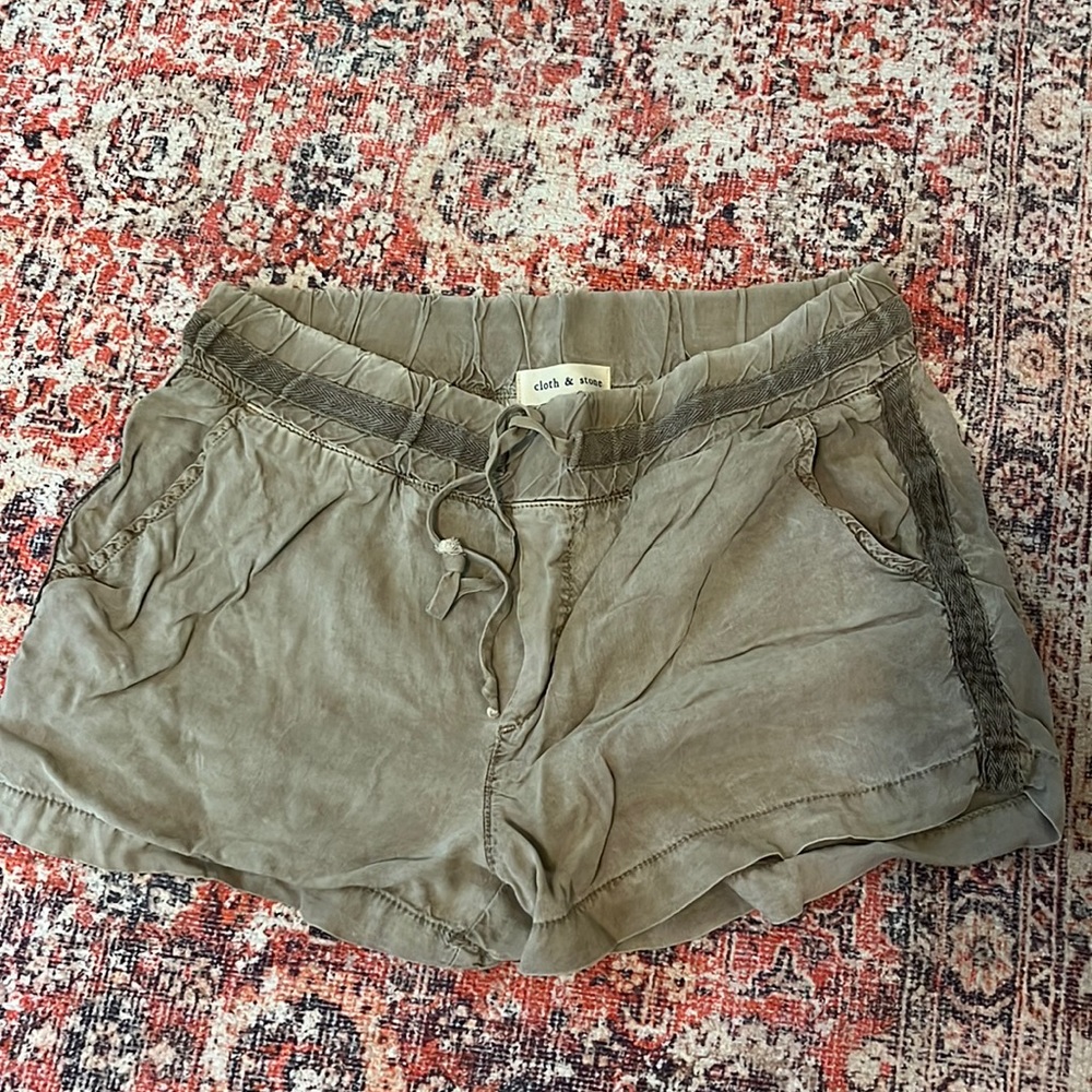 Cloth and stone high rise shorts.